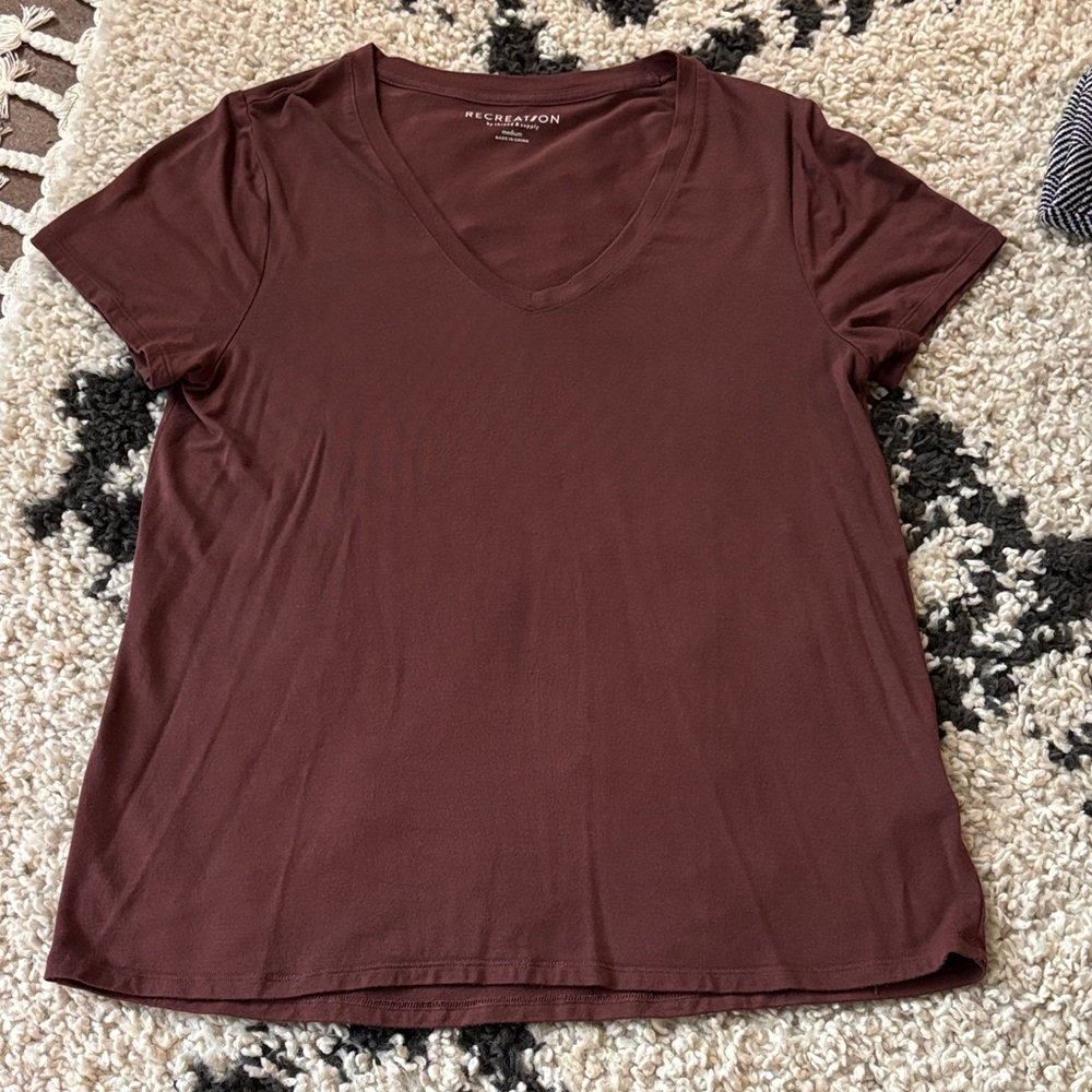 Thread & Supply Burgundy V-Neck Short Sleeve Tee